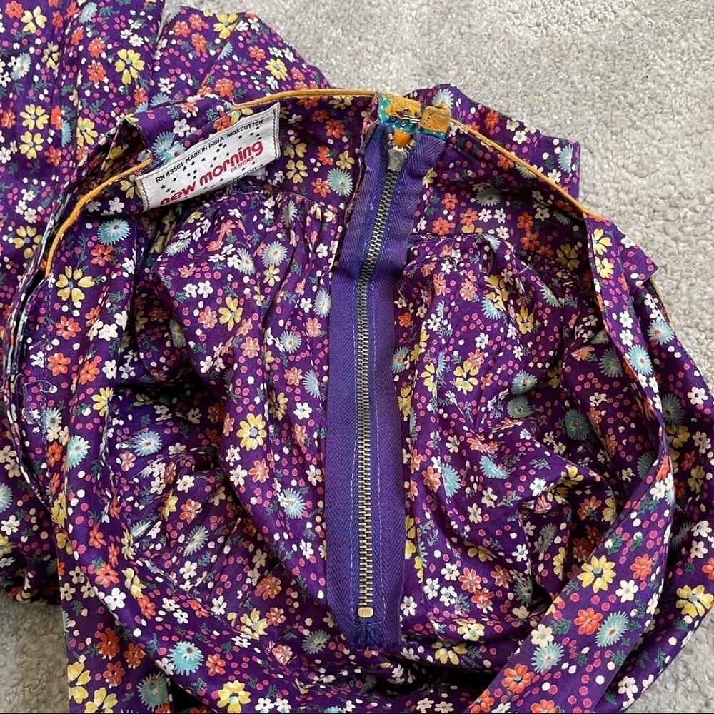 Vintage 1960s/1970s New Morning Designs Purple Floral Cotton Halter Dress 11/12 - Picture 8 of 10